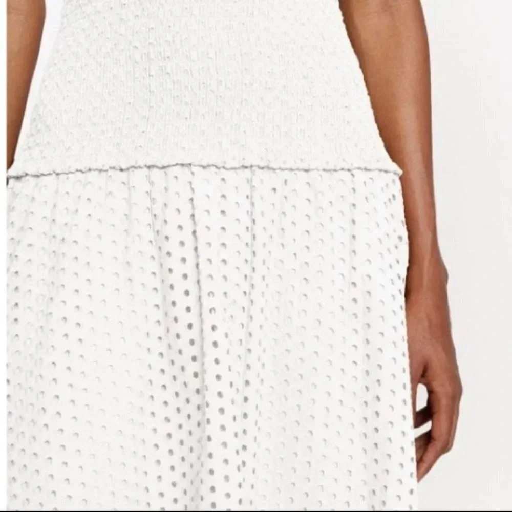 Proenza Schouler Dress 0 White Eyelet Smocked Drop Waist Broderie Anglaise - Picture 11 of 14